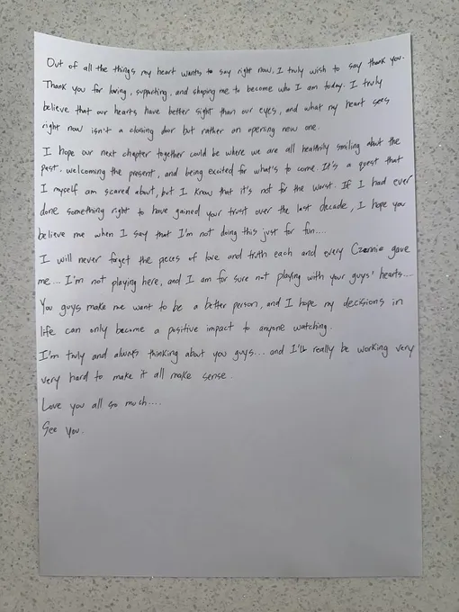 Рукописно письмо Марка из NCT к фанатам